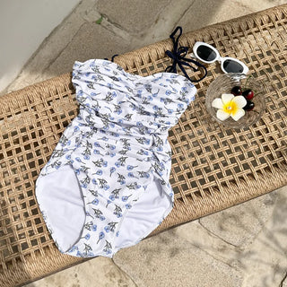 Stev Pattern Flower Shirred Monokini Swimsuit