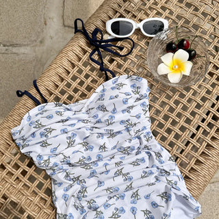 Stev Pattern Flower Shirred Monokini Swimsuit
