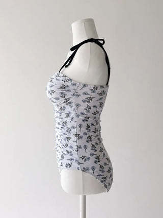 Stev Pattern Flower Shirred Monokini Swimsuit