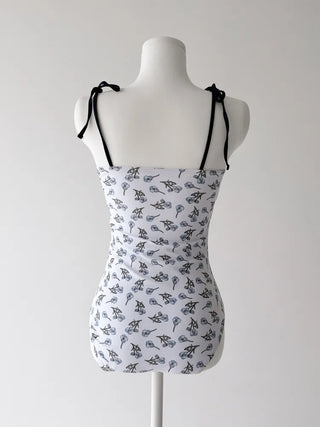 Stev Pattern Flower Shirred Monokini Swimsuit