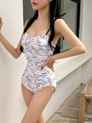Stev Pattern Flower Shirred Monokini Swimsuit