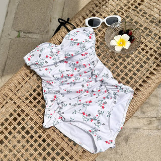 Stev Pattern Flower Shirred Monokini Swimsuit