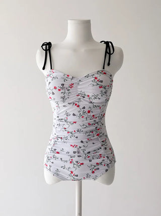 Stev Pattern Flower Shirred Monokini Swimsuit