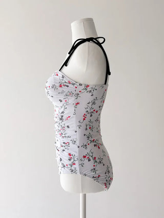 Stev Pattern Flower Shirred Monokini Swimsuit