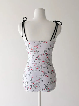 Stev Pattern Flower Shirred Monokini Swimsuit