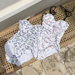 Stev Pattern Flower Shirred Monokini Swimsuit