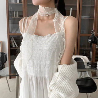 See-through Lace Long Tie Muffler Scarf Collection