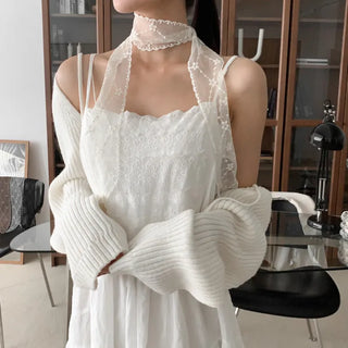 See-through Lace Long Tie Muffler Scarf Collection