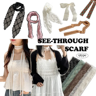 See-through Lace Long Tie Muffler Scarf Collection
