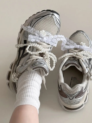Pearl Ribbon Sneaker Charm Keyring Dubrae Shoe Decorator 3 Sizes