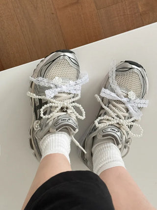 Pearl Ribbon Sneaker Charm Keyring Dubrae Shoe Decorator 3 Sizes