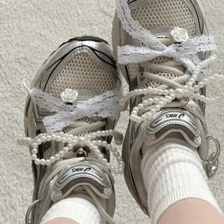 Pearl Ribbon Sneaker Charm Keyring Dubrae Shoe Decorator 3 Sizes