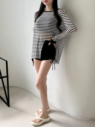 Slit Cover-up Anti-fat Striped Body Cover Black Bikini Swimsuit