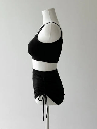 Slit Cover-up Anti-fat Striped Body Cover Black Bikini Swimsuit