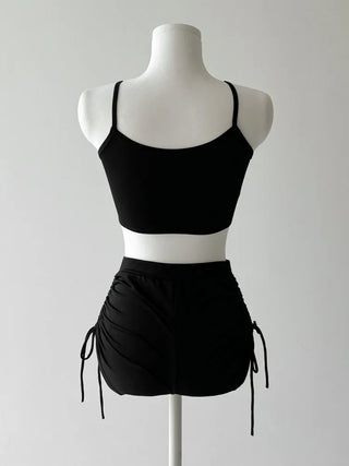 Slit Cover-up Anti-fat Striped Body Cover Black Bikini Swimsuit