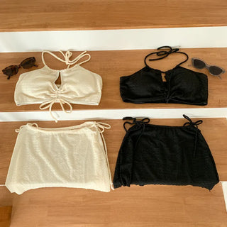 Shirred Halter Neck Wrinkle Skirt Bikini Swimsuit