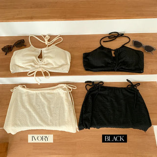 Shirred Halter Neck Wrinkle Skirt Bikini Swimsuit