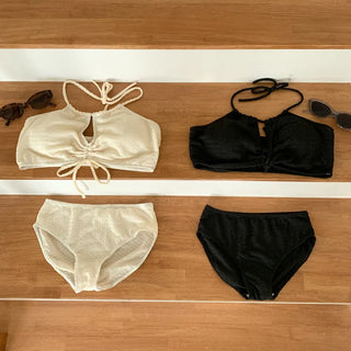Shirred Halter Neck Wrinkle Skirt Bikini Swimsuit