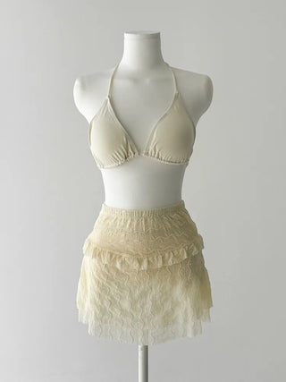 Wavy Button Cardigan Set Bikini Swimwear