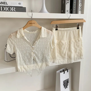 Wavy Button Cardigan Set Bikini Swimwear
