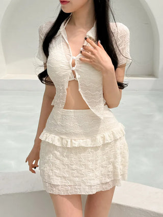 Wavy Button Cardigan Set Bikini Swimwear