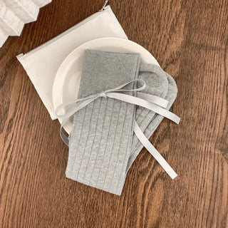 Side Ribbon Satin Cotton Ribbed Long Socks Mid-Length Socks