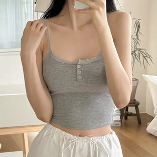 Button Lace Sleeveless Bralette
