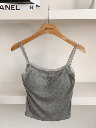 Button Lace Sleeveless Bralette