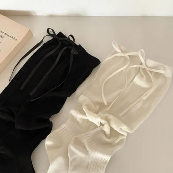 Back Ribbon See-through Warmer Knee Socks Long Socks