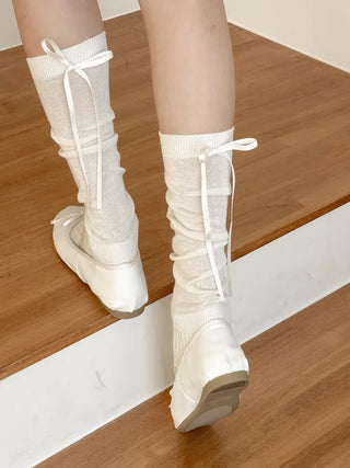 Back Ribbon See-through Warmer Knee Socks Long Socks