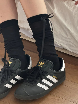 Back Ribbon See-through Warmer Knee Socks Long Socks