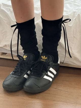 Back Ribbon See-through Warmer Knee Socks Long Socks