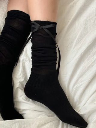 Back Ribbon See-through Warmer Knee Socks Long Socks