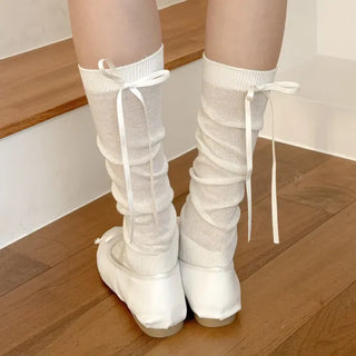 Back Ribbon See-through Warmer Knee Socks Long Socks