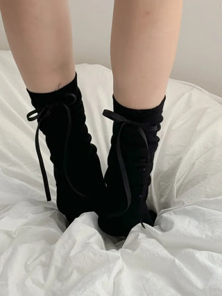 Back Ribbon See-through Warmer Knee Socks Long Socks
