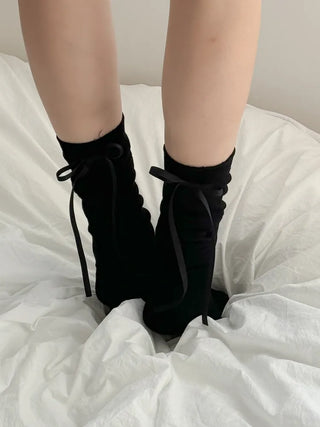 Back Ribbon See-through Warmer Knee Socks Long Socks