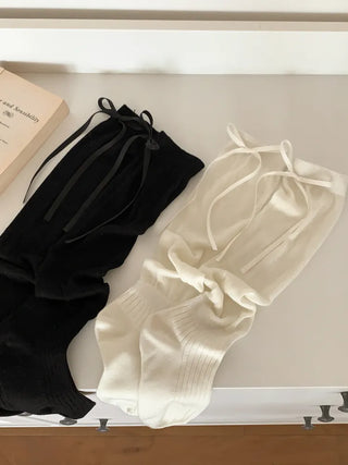 Back Ribbon See-through Warmer Knee Socks Long Socks