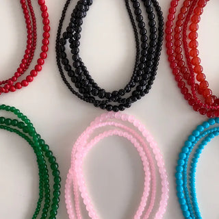 Round Red and Black Bead Gemstone Necklace Collection