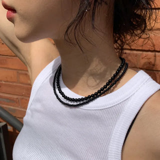 Round Red and Black Bead Gemstone Necklace Collection