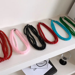 Round Red and Black Bead Gemstone Necklace Collection