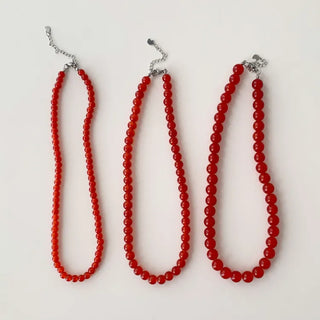 Round Red and Black Bead Gemstone Necklace Collection