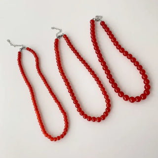 Round Red and Black Bead Gemstone Necklace Collection
