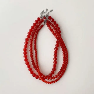 Round Red and Black Bead Gemstone Necklace Collection