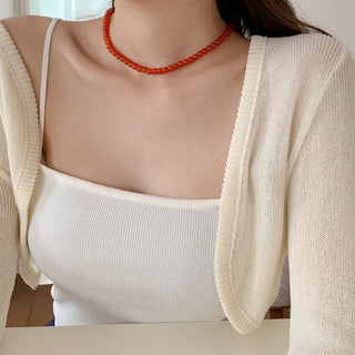 Round Red and Black Bead Gemstone Necklace Collection
