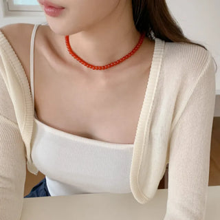 Round Red and Black Bead Gemstone Necklace Collection