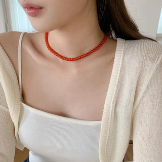 Round Red and Black Bead Gemstone Necklace Collection