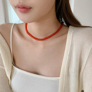 Round Red and Black Bead Gemstone Necklace Collection