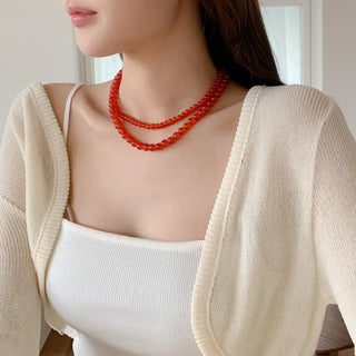 Round Red and Black Bead Gemstone Necklace Collection