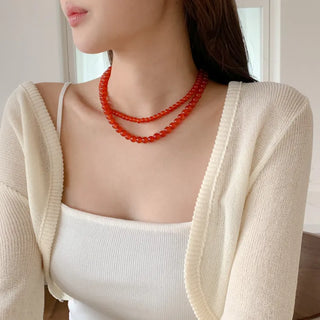 Round Red and Black Bead Gemstone Necklace Collection