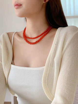 Round Red and Black Bead Gemstone Necklace Collection